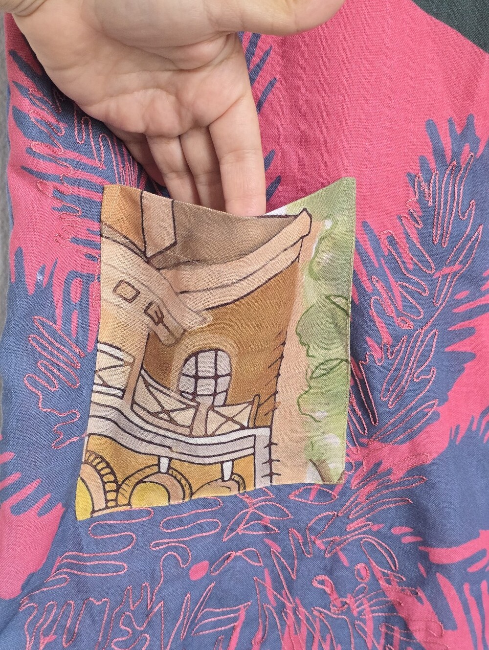 Geisha Designs Safari Art Linen Blend Tunic Dress Embroidered Pockets S - Picture 11 of 17